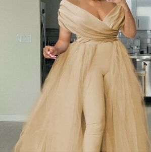 Xpluswear Plus Size Formal Casual One Piece Outfit Solid Off The Shoulder V Neck